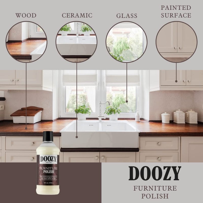 Doozy 16 oz Furniture & Cabinet Polish for All Wood & Metal, Leather & Glass - Oak, Teak, Dark & Light Wood - Best to Clean, Restore, Protect, Shine & Conceal Fine Surface Scratches - Image 2